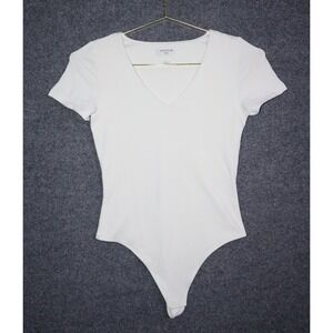 Contour Aritzia Bodysuit Women Off White Cream Medium Slim fit V Neck Cap Thong